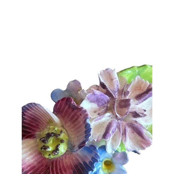 Hand Made English Bone China 1.75" Flower Brooch Pin Green Pink Purple - Picture 6 of 6